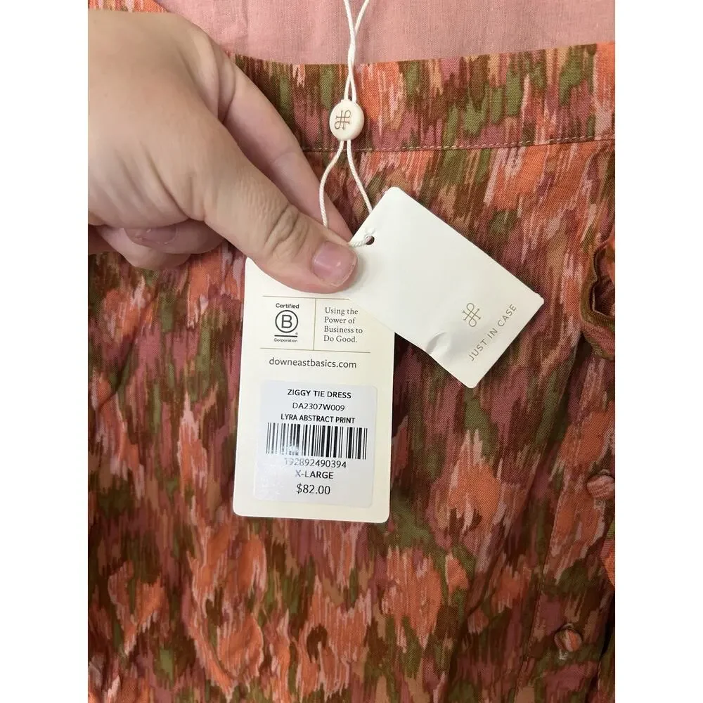 NWT Downeast Ziggy Tie Dress Midi Abstract Print Size‎ XL Romantic Modest Button